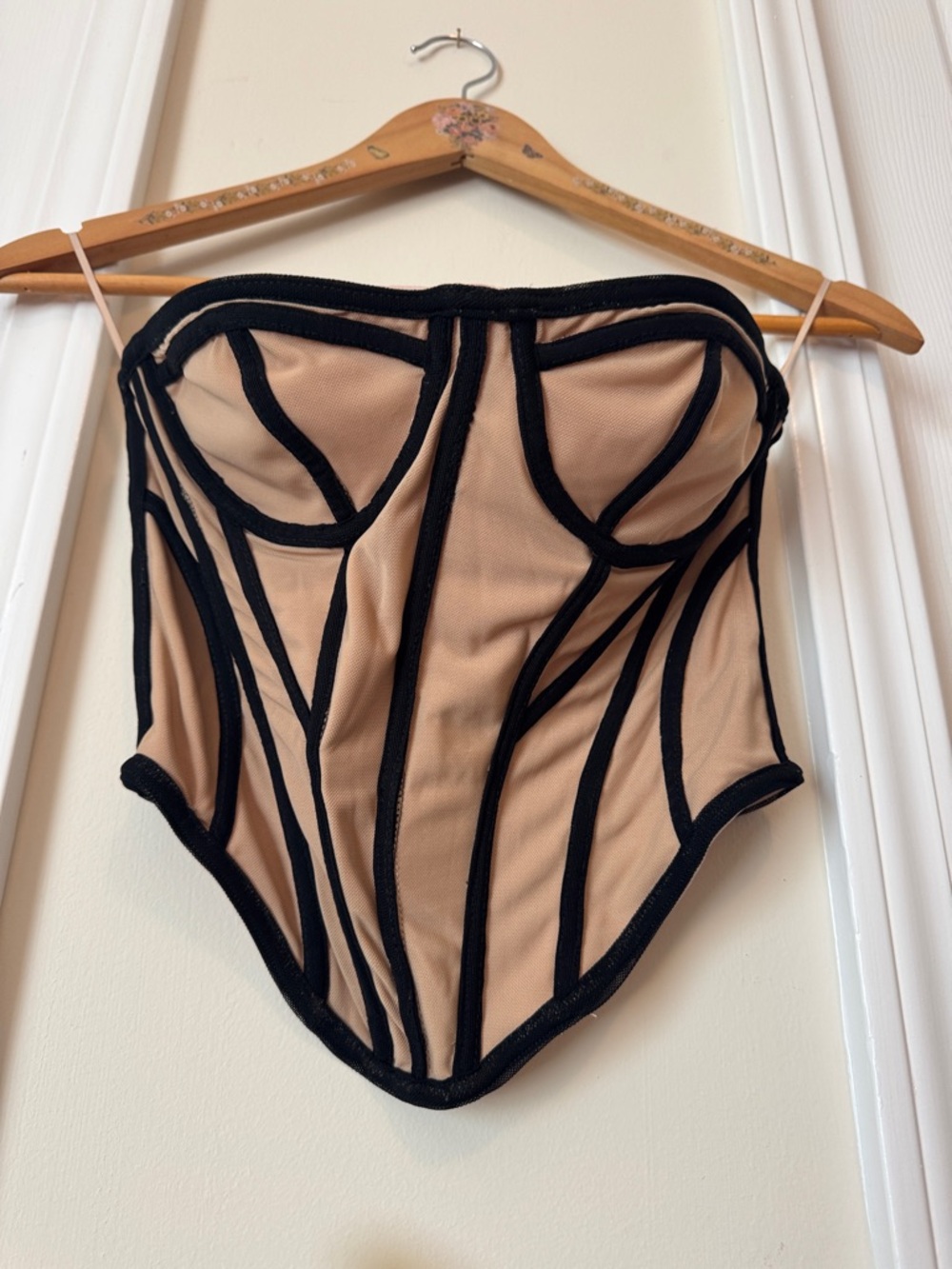 DNA couture Strapless Nude and Black Mesh Corset Bodysuit